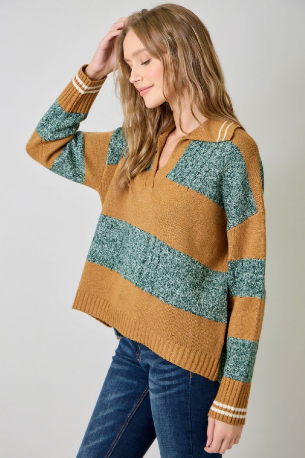 V-Neck Collared Sweater