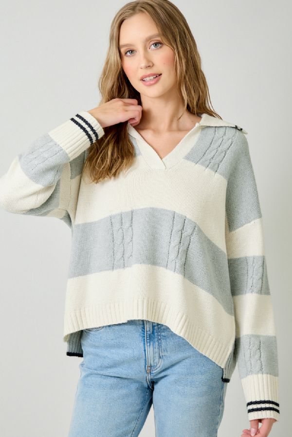 V-Neck Collared Sweater