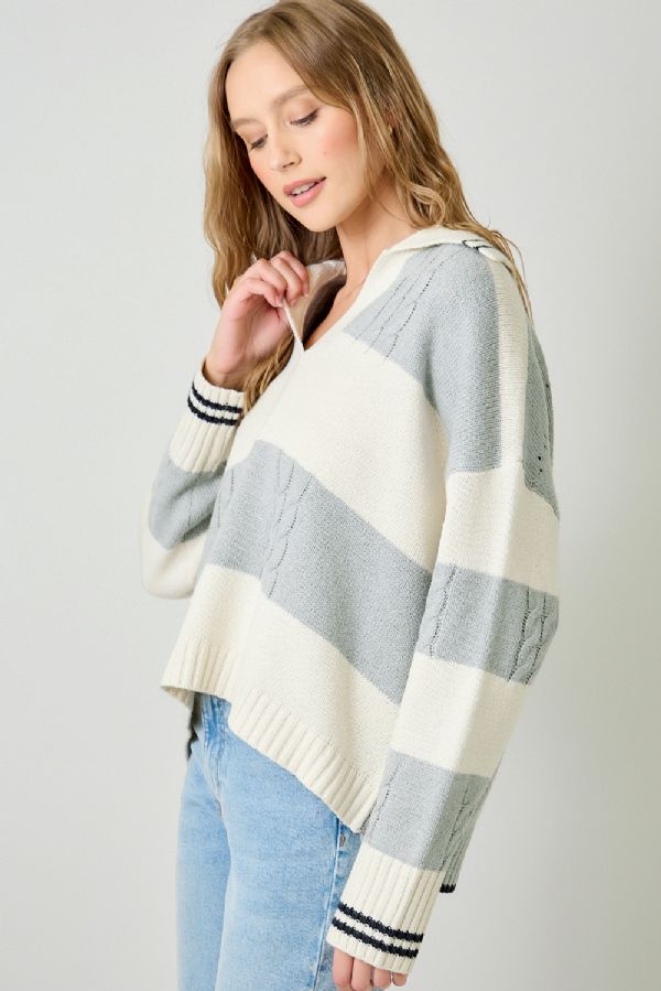 V-Neck Collared Sweater