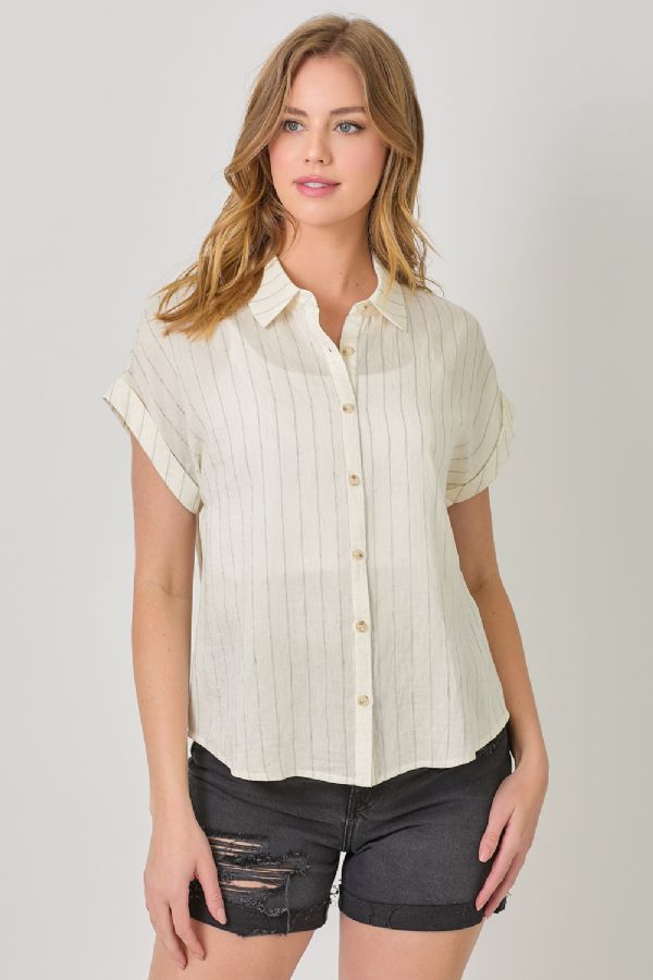 ROLLED UP SLEEVE STRIPE TOP