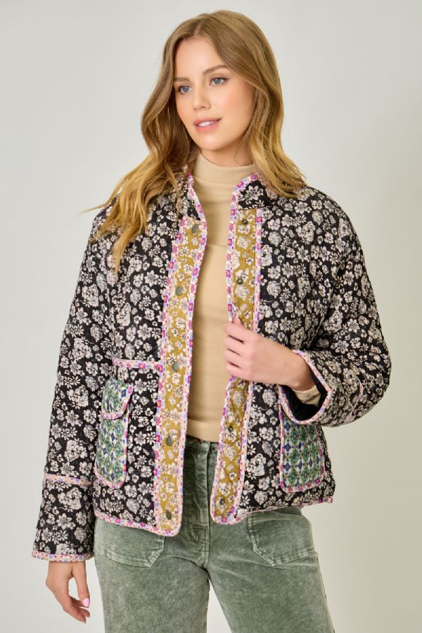 Mixed Print Quilted Jacket