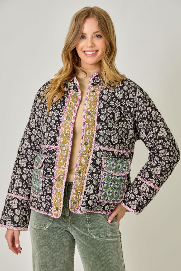 Mixed Print Quilted Jacket