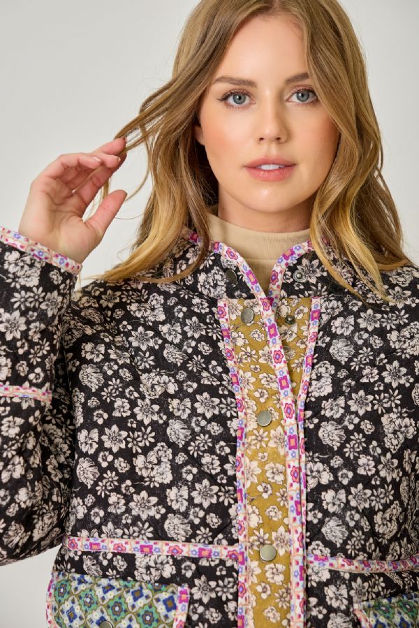 Mixed Print Quilted Jacket