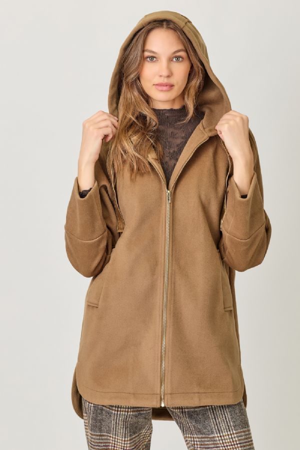 Velvet Drawstring Hoodie Coat