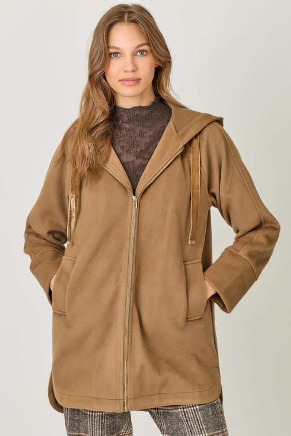Velvet Drawstring Hoodie Coat