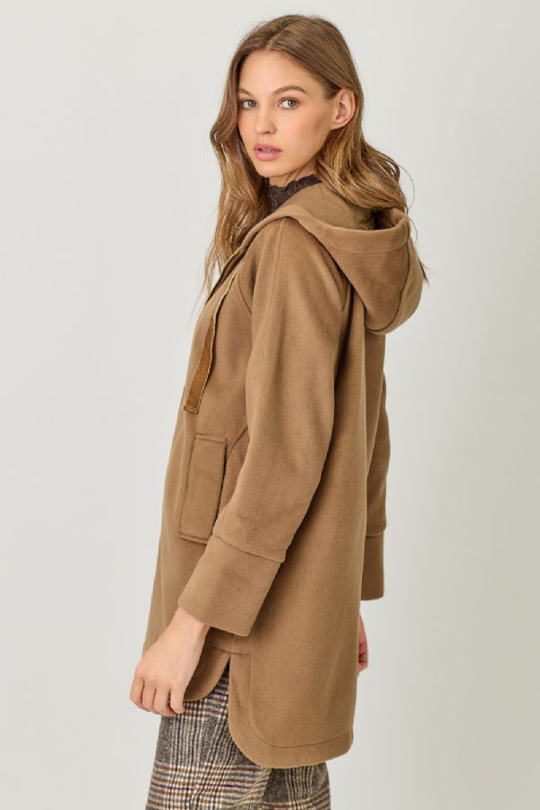 Velvet Drawstring Hoodie Coat