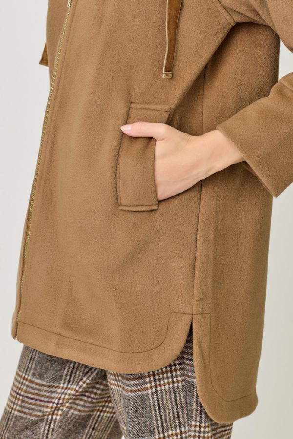 Velvet Drawstring Hoodie Coat