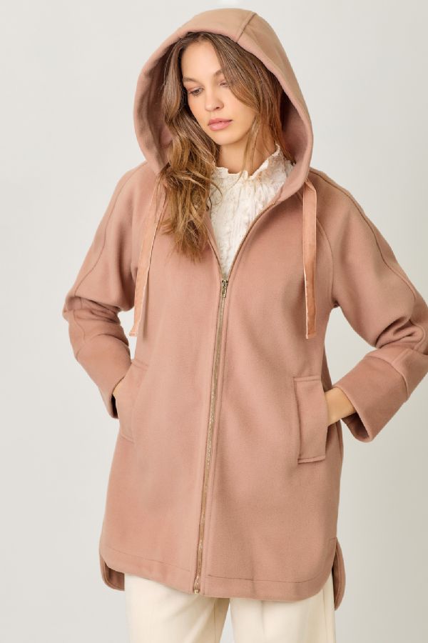 Velvet Drawstring Hoodie Coat
