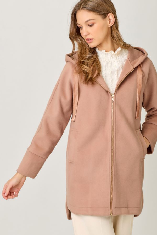 Velvet Drawstring Hoodie Coat