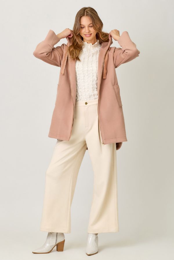 Velvet Drawstring Hoodie Coat