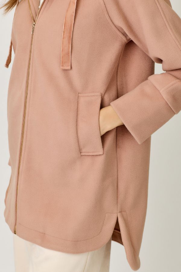 Velvet Drawstring Hoodie Coat