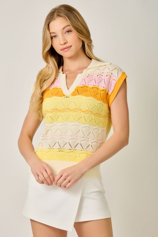 Stripe Ponte Polo Sweater