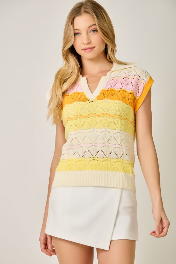 Stripe Ponte Polo Sweater