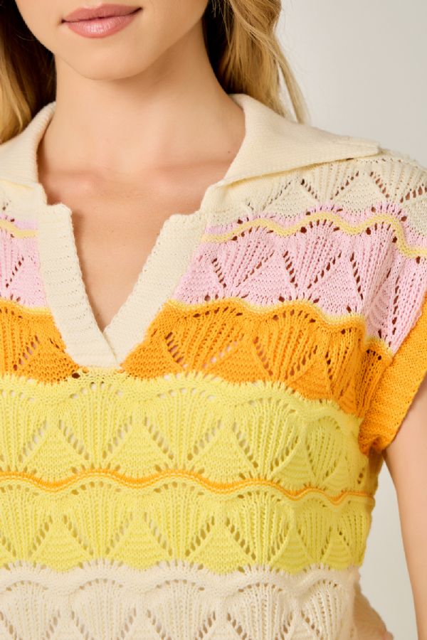 Stripe Ponte Polo Sweater