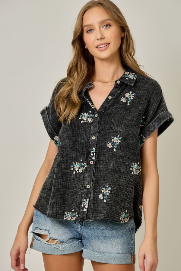 Washed Embroidery Top