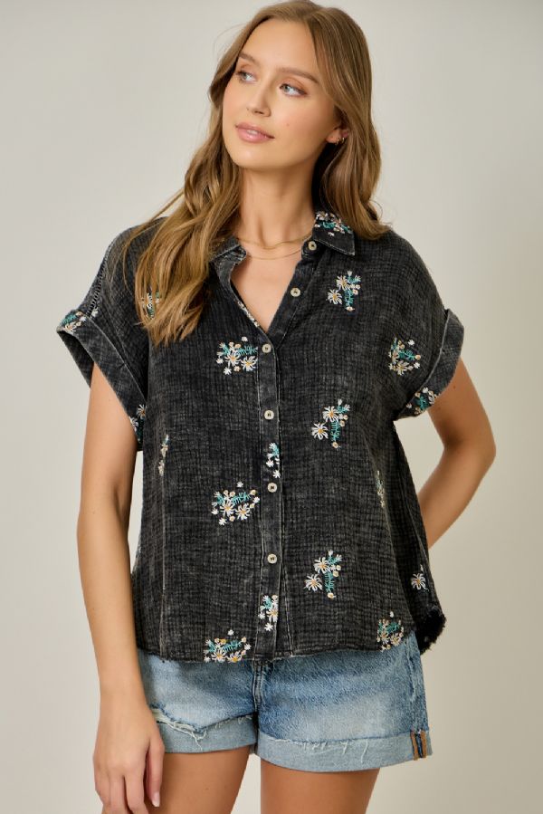 Washed Embroidery Top