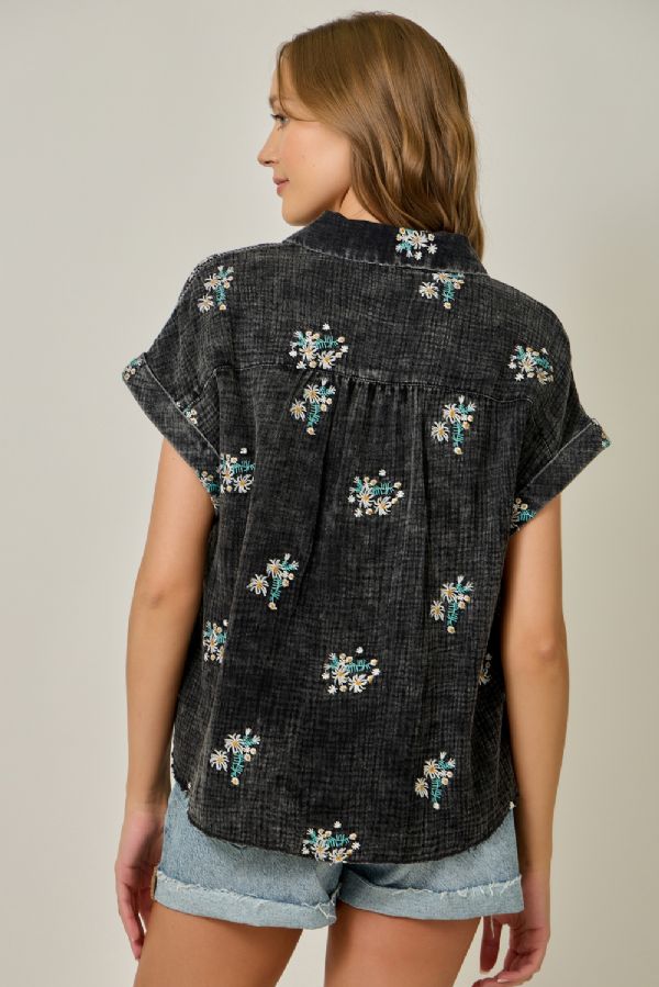 Washed Embroidery Top