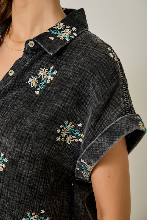 Washed Embroidery Top
