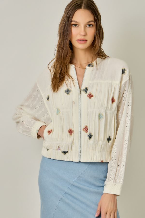Embroidery Mixed Media Jacket