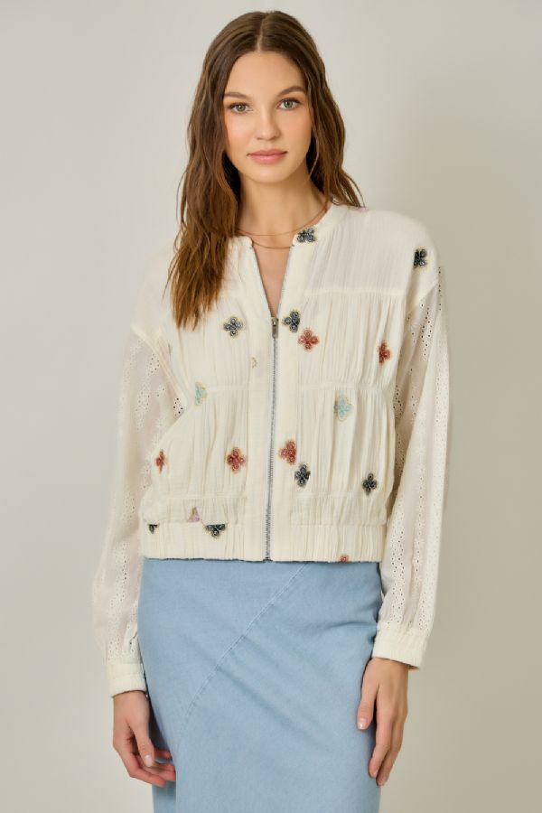 Embroidery Mixed Media Jacket