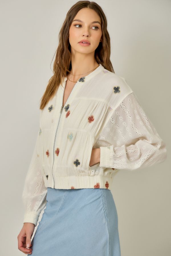 Embroidery Mixed Media Jacket