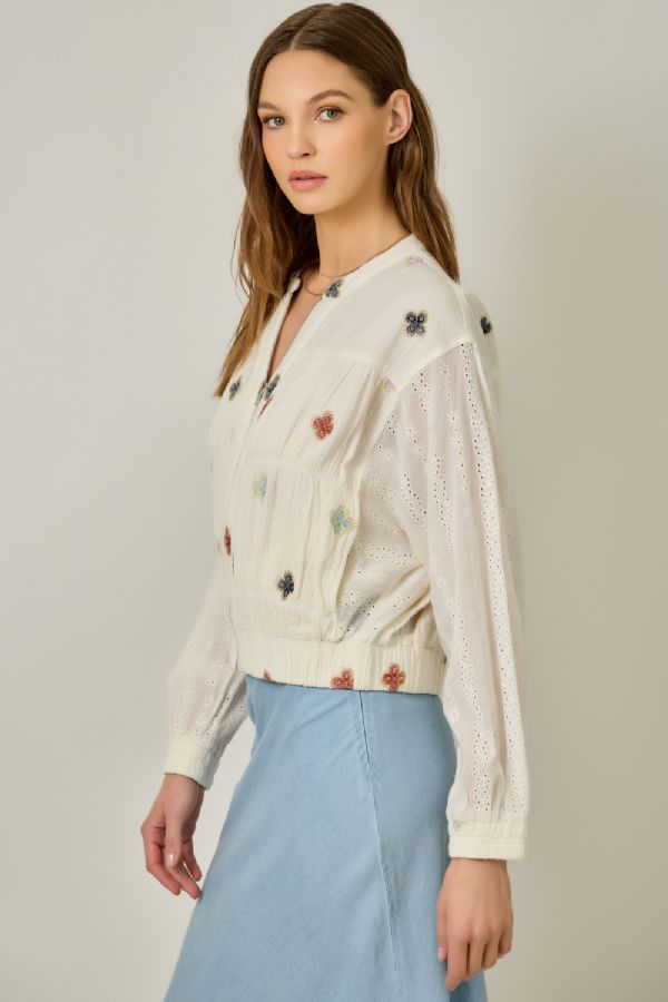 Embroidery Mixed Media Jacket