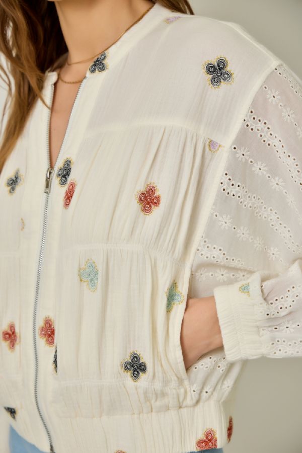 Embroidery Mixed Media Jacket