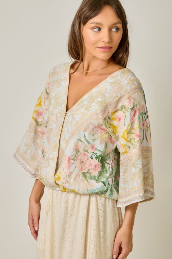 Border Print Kimono Top