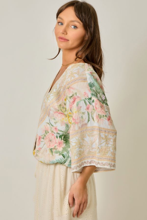 Border Print Kimono Top