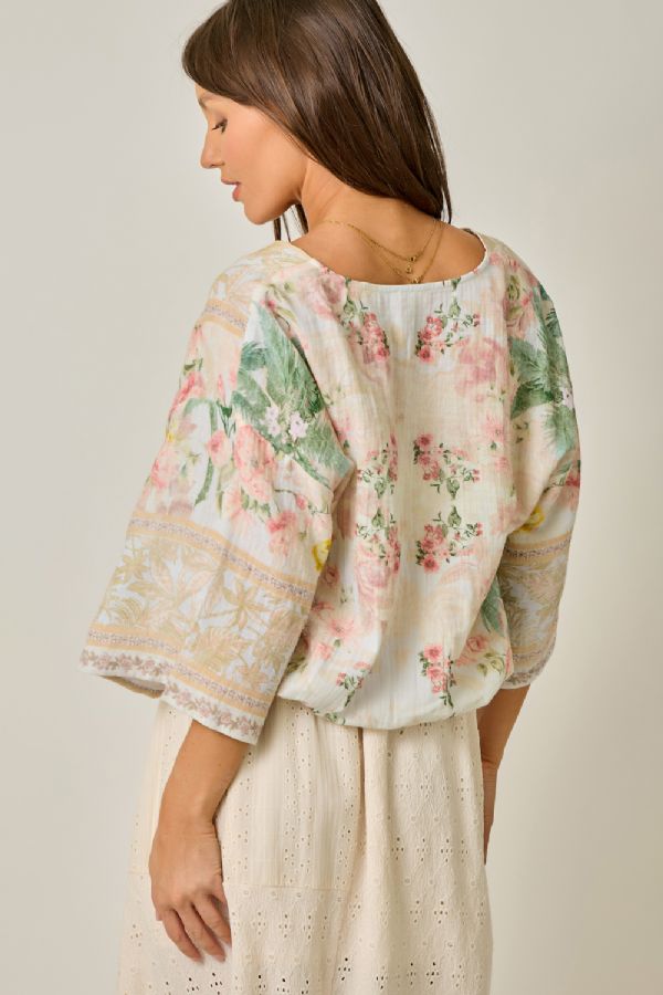 Border Print Kimono Top