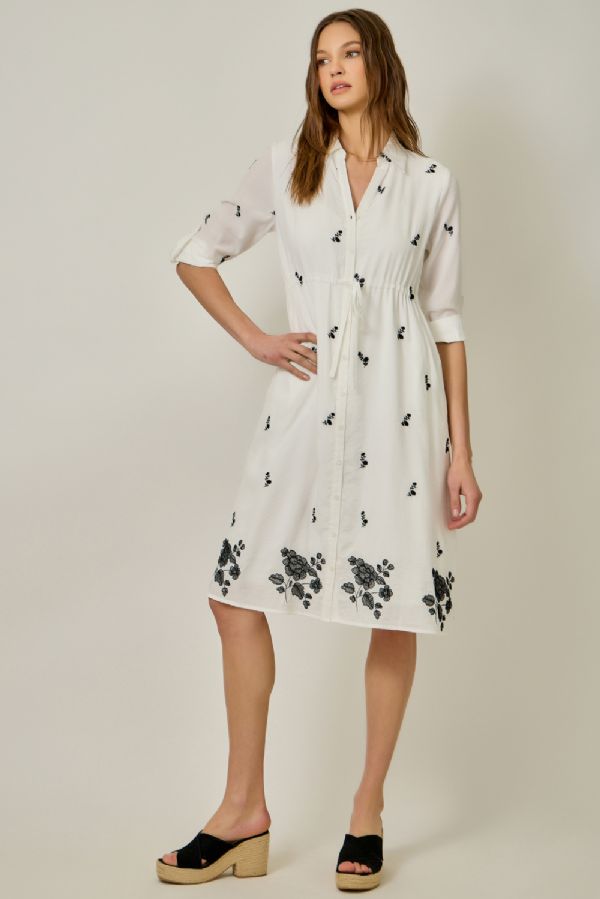 Embroidered Midi Shirt Dress
