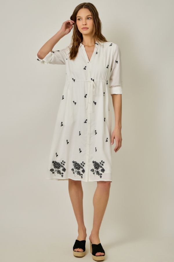 Embroidered Midi Shirt Dress