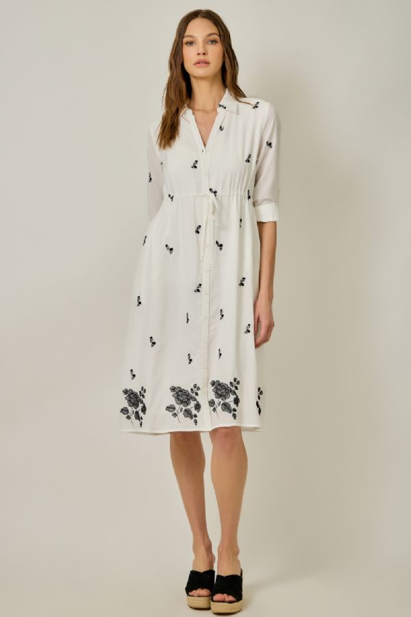 Embroidered Midi Shirt Dress
