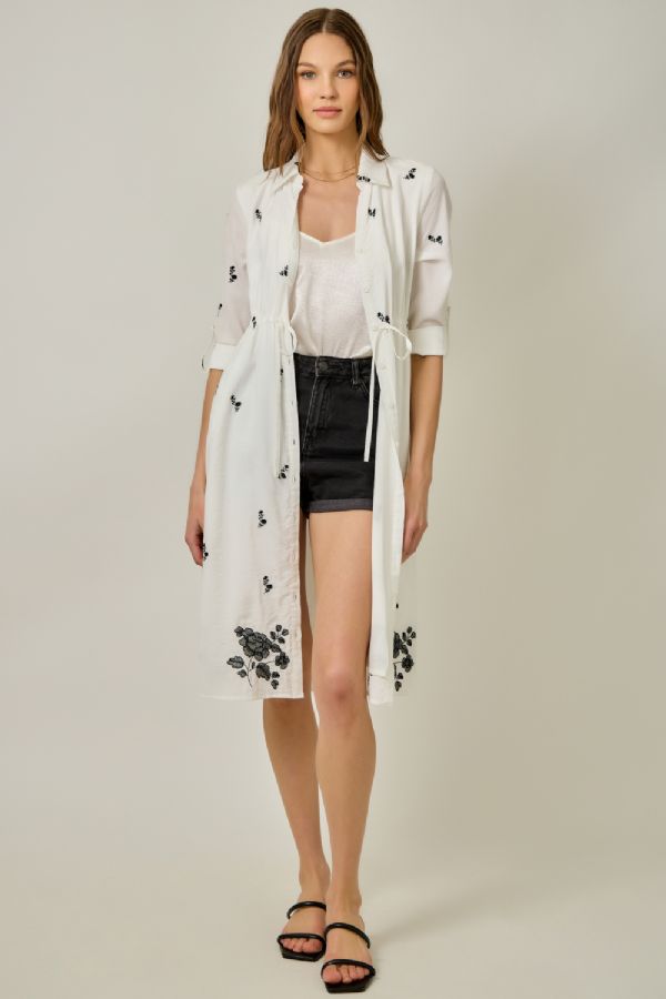Embroidered Midi Shirt Dress