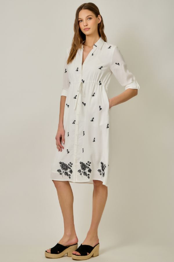 Embroidered Midi Shirt Dress