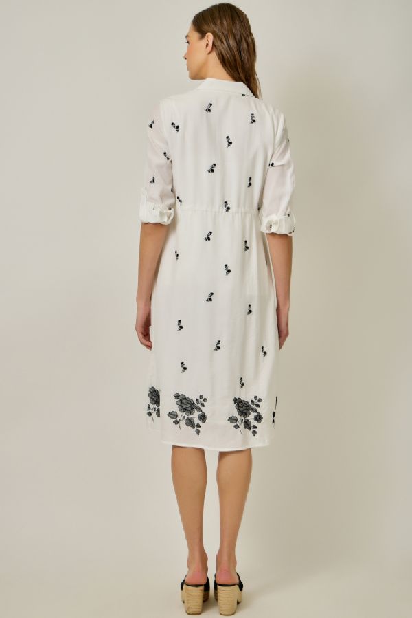 Embroidered Midi Shirt Dress