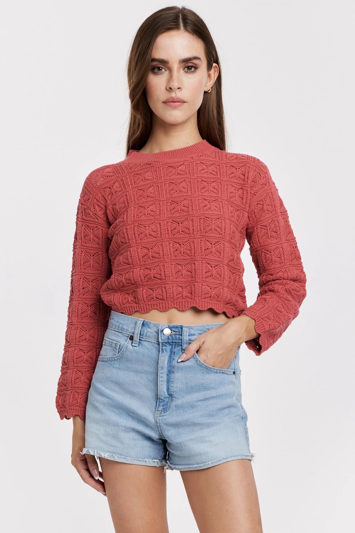 Uma Scallop Hem Crochet Sweater