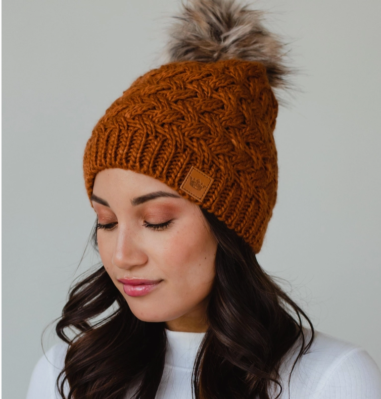 Rust Knit Pom Hat