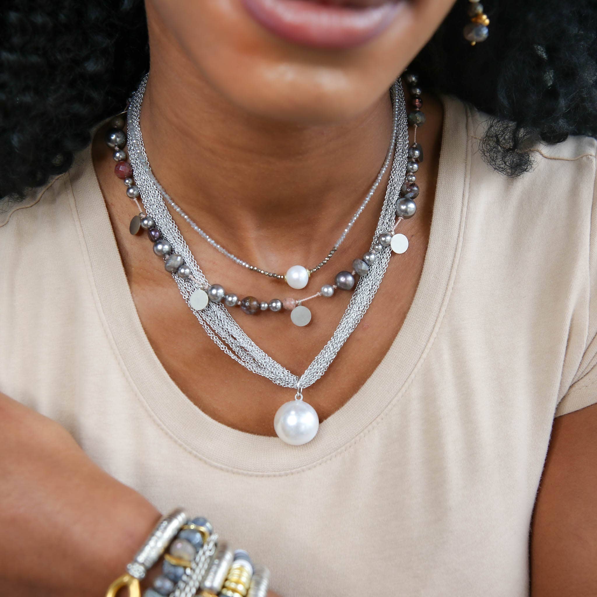 Evie Knotted Necklace Silver Pearl