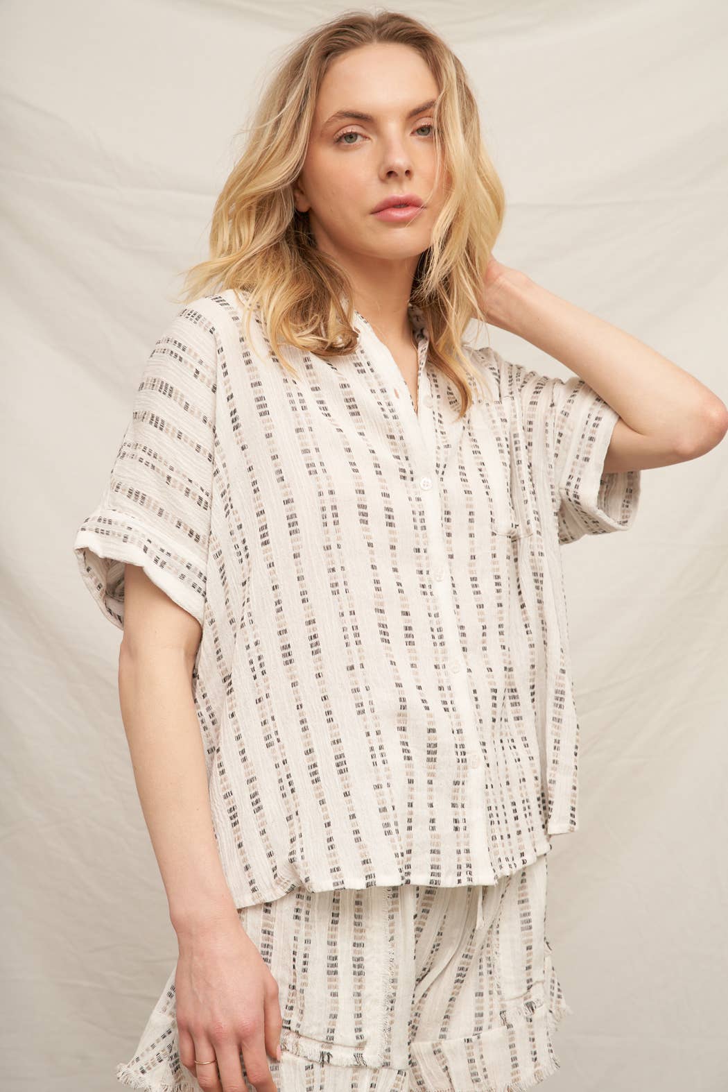 Striped Pattern Short Sleeve Button Down Shirt