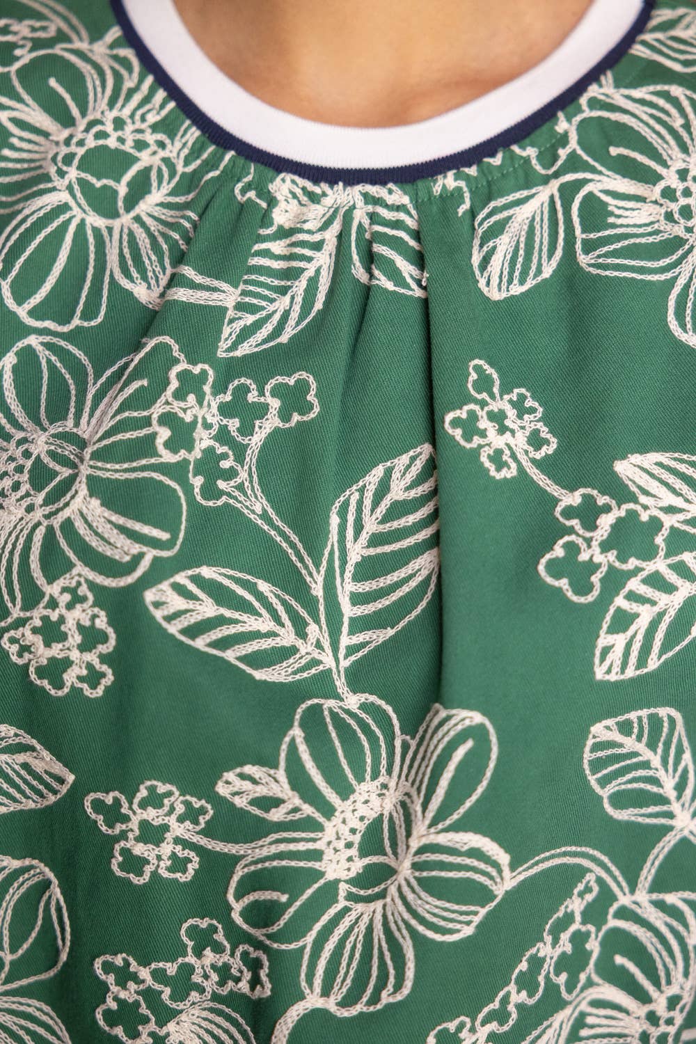 Striped Rib Band Floral Embroidered Top