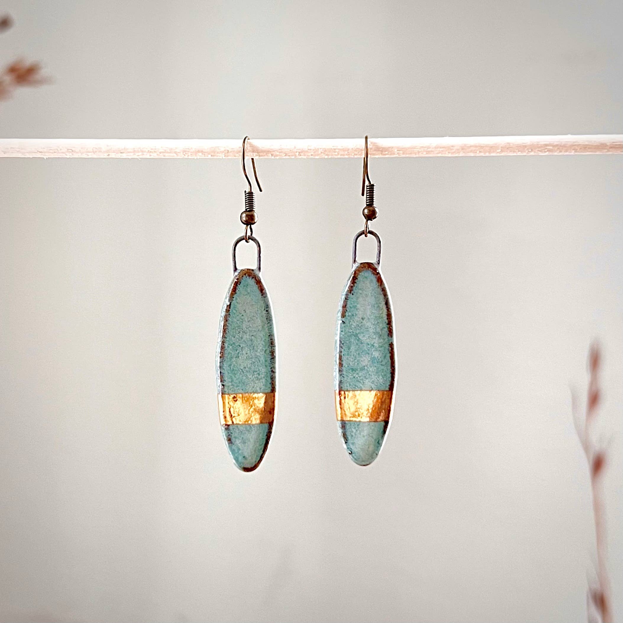 Turquoise Gold Striped Earrings