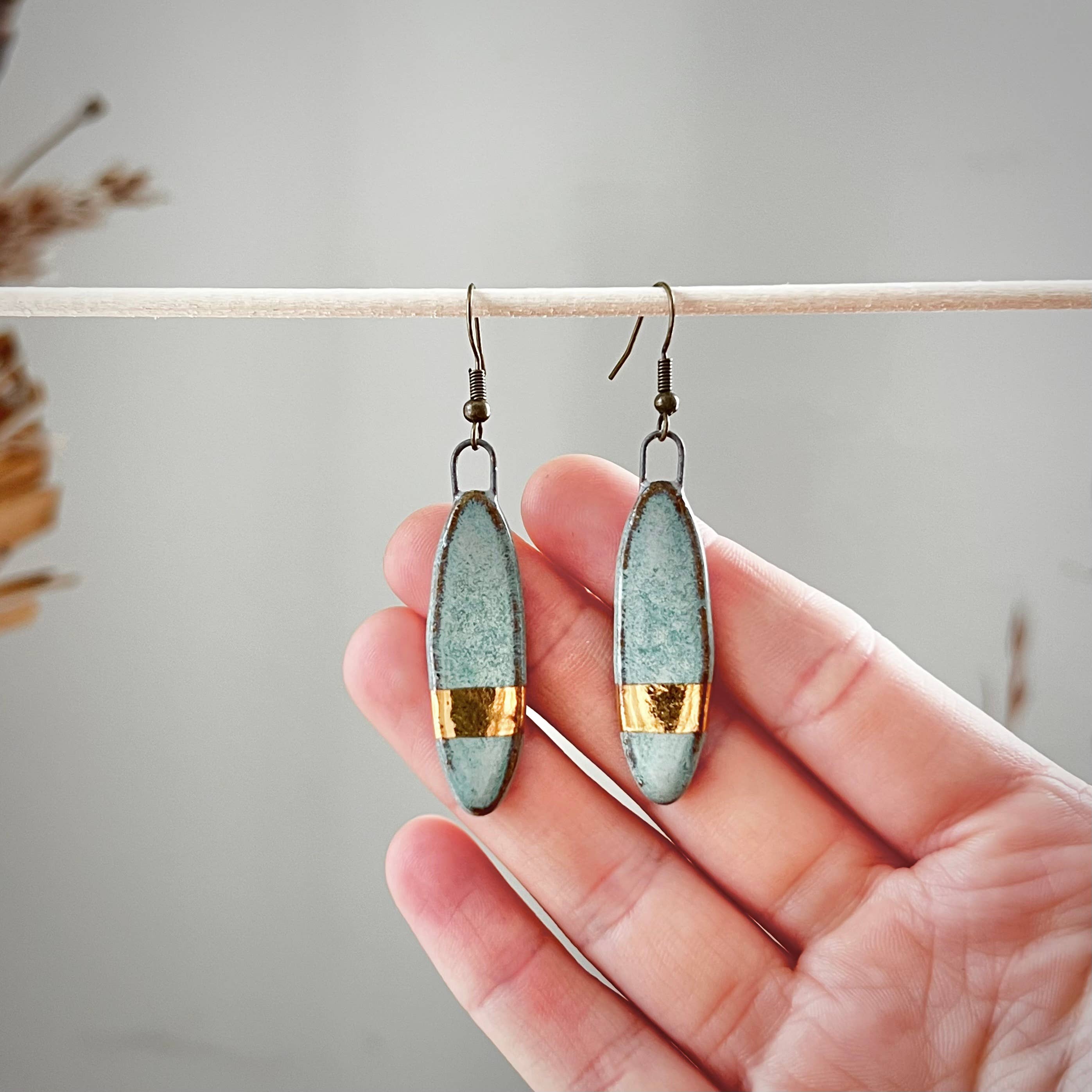 Turquoise Gold Striped Earrings
