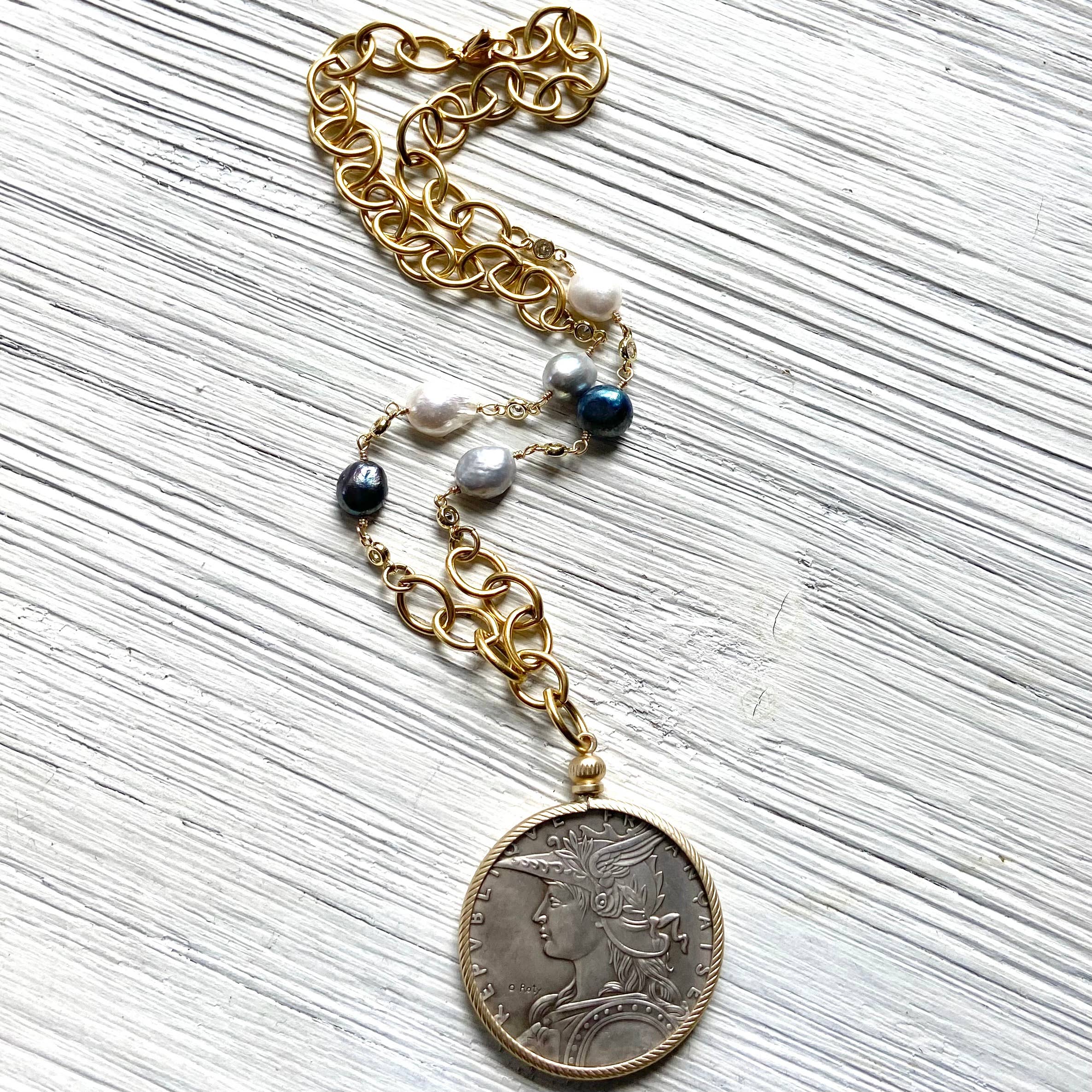 French Coin Mixed Pearl Necklace