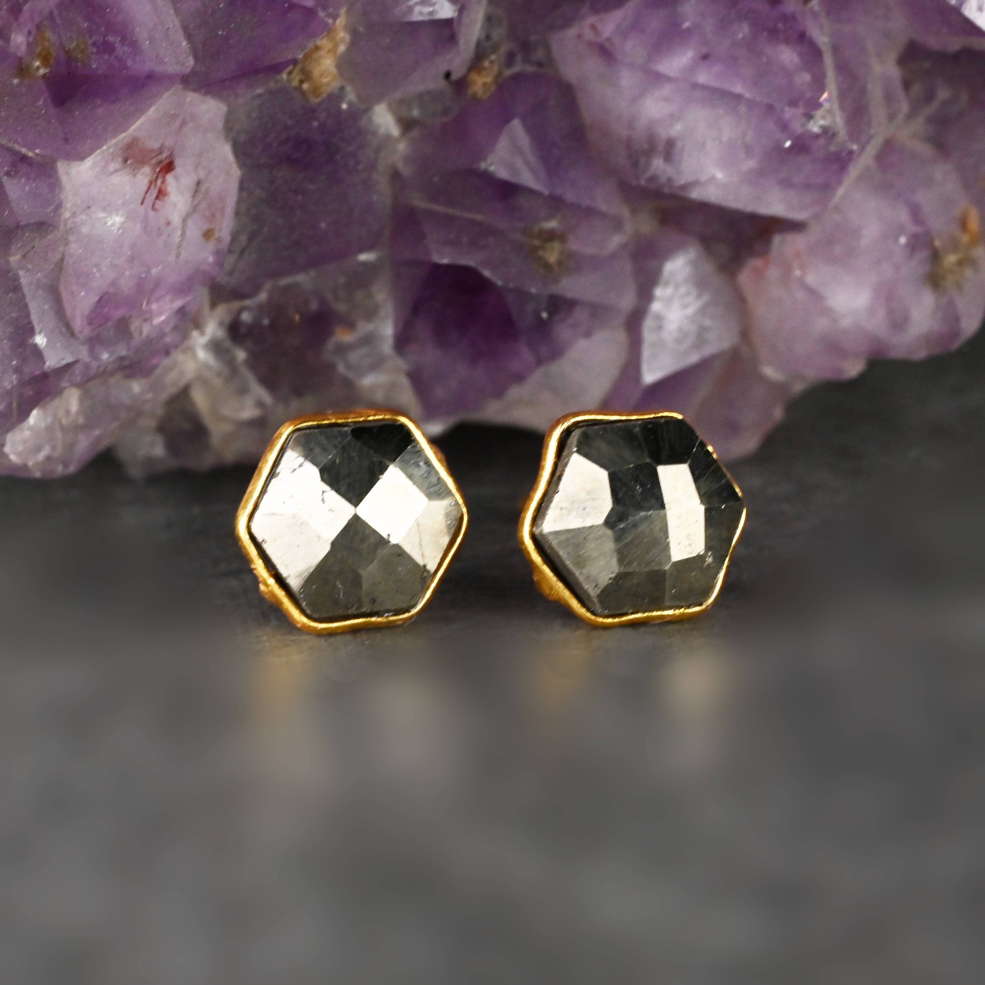 Hexagon Gemstone Studs
