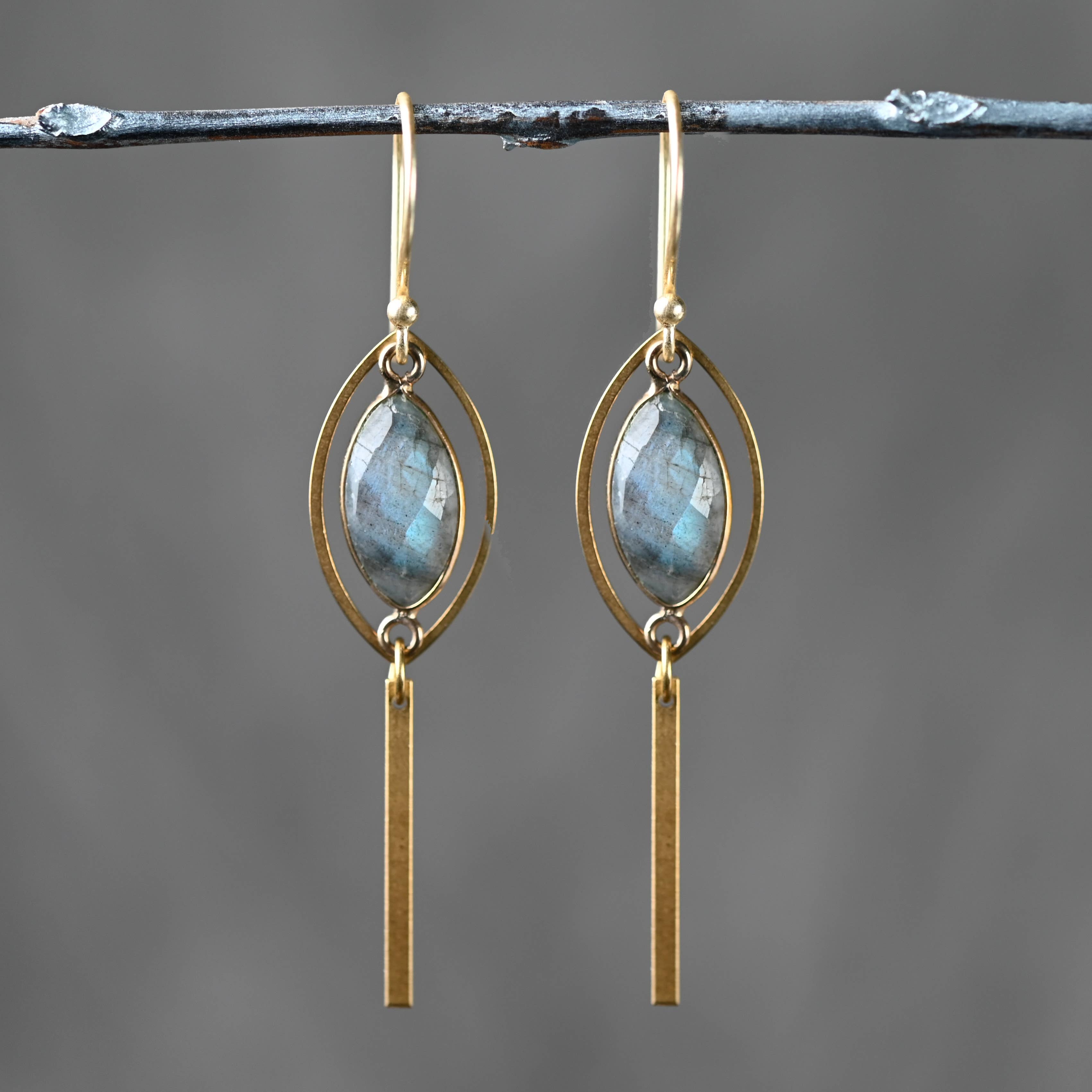 Brass Marquise w/Floating Stone Earrings