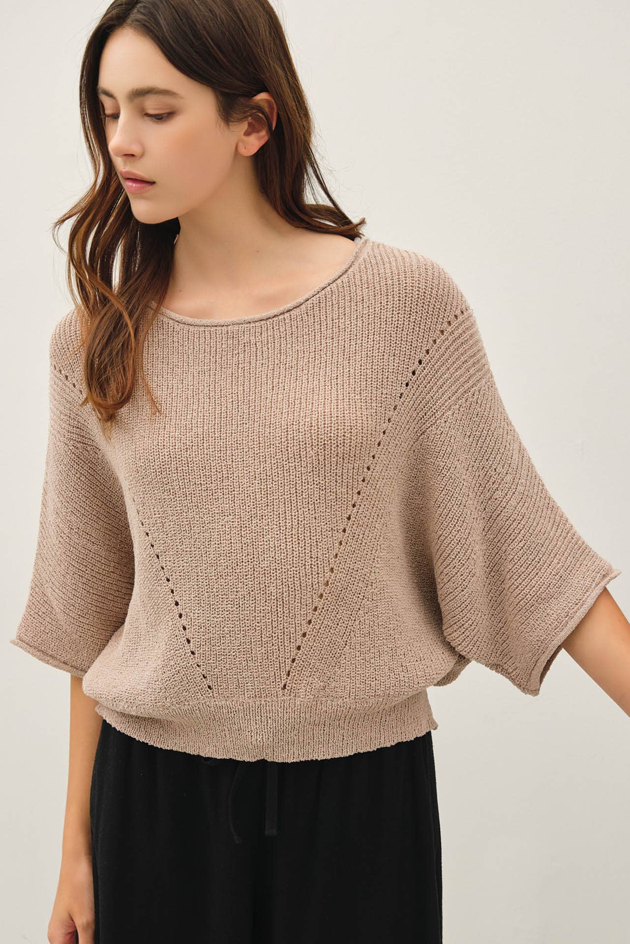 POINTELLE DOLMAN SLEEVE SWEATER