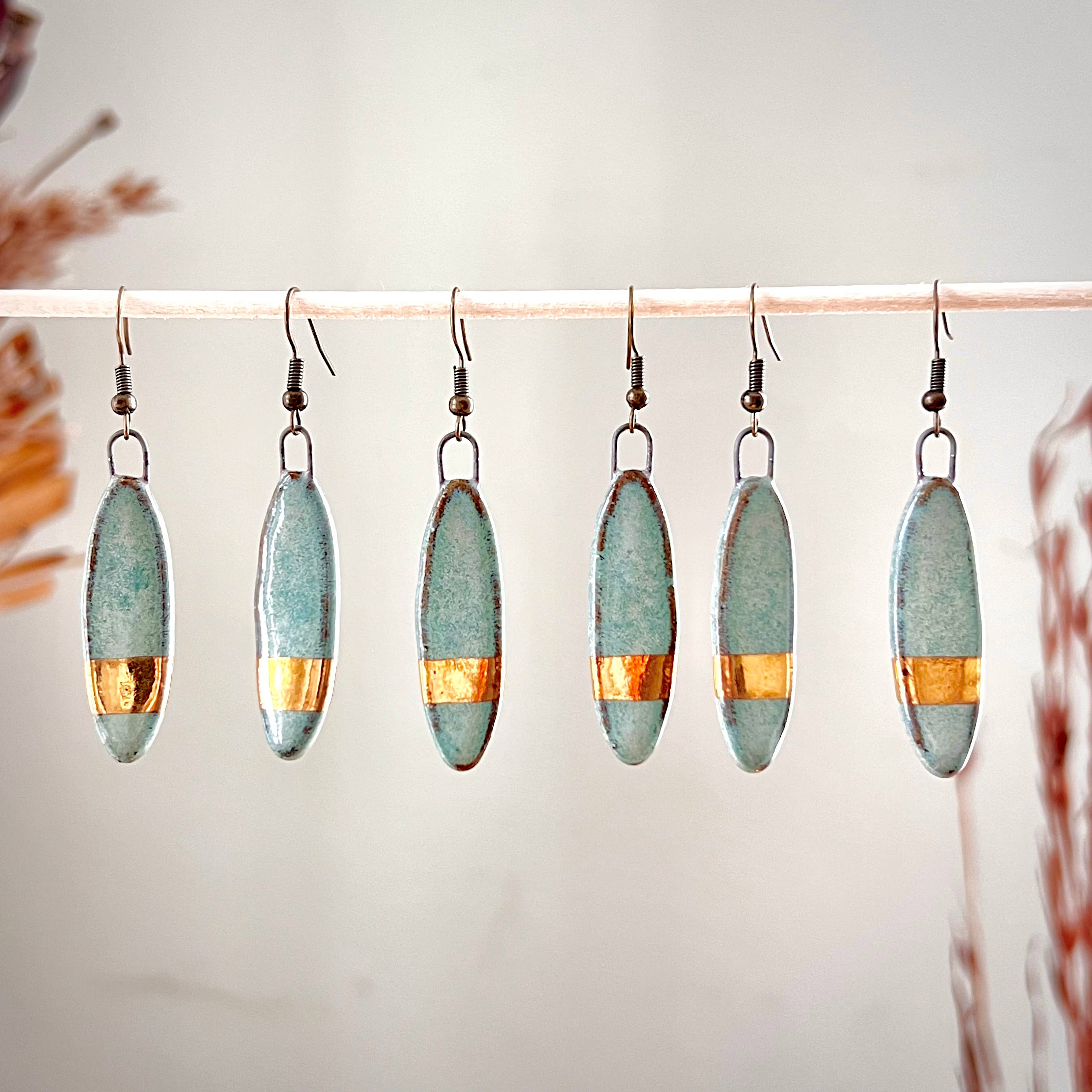 Turquoise Gold Striped Earrings