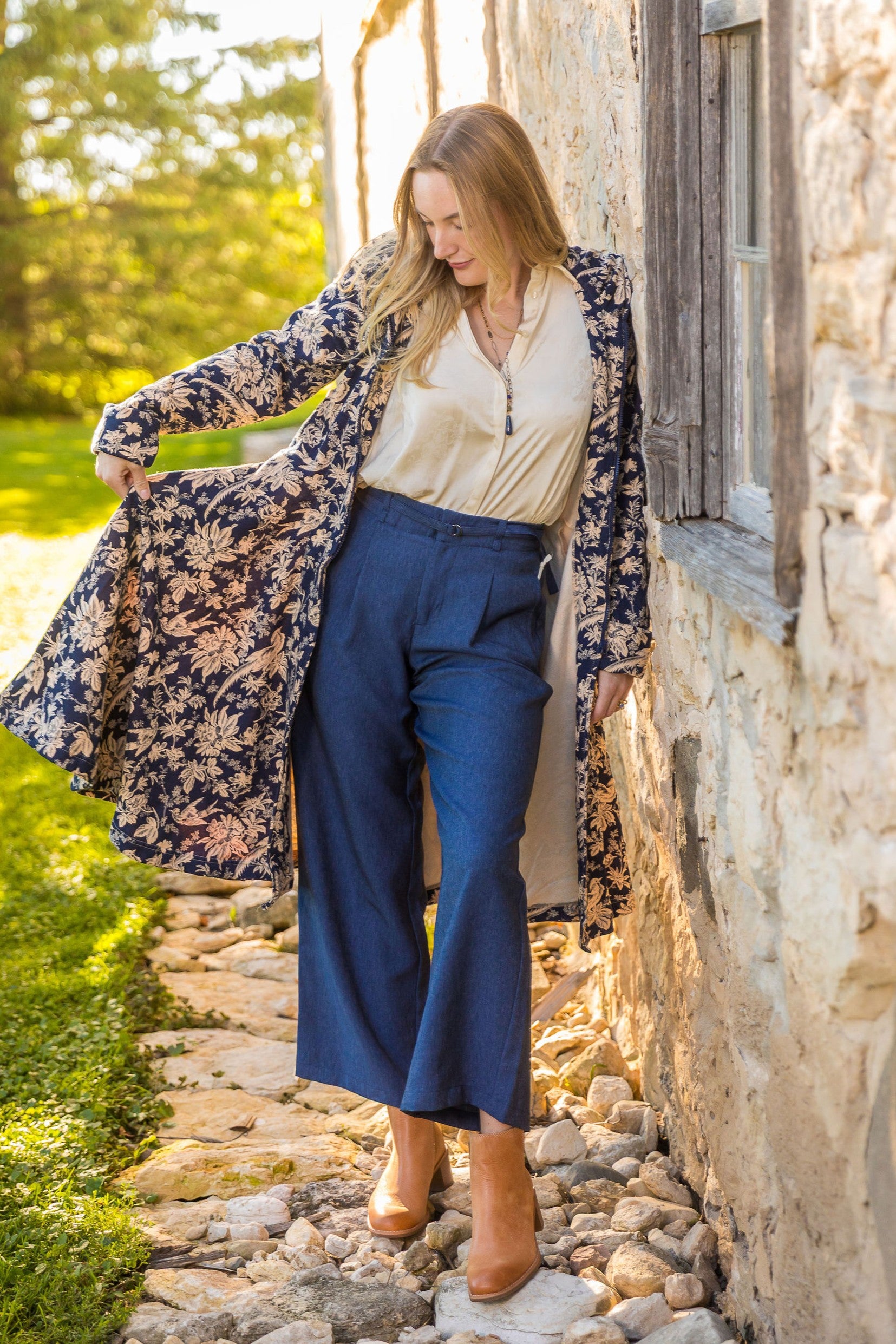 Belted Denim Effect Pant