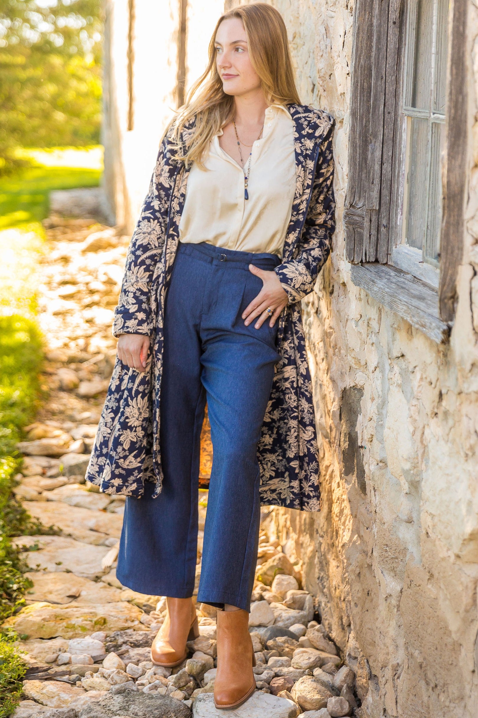 Belted Denim Effect Pant